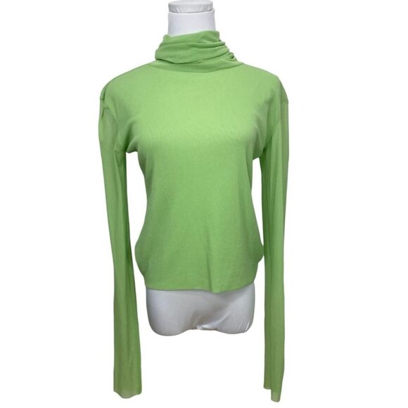 OSCAR LEOPOLD NEON GREEN SHEER MESH TURTLENECK LONG TEE TOP - M - Picture 1 of 8